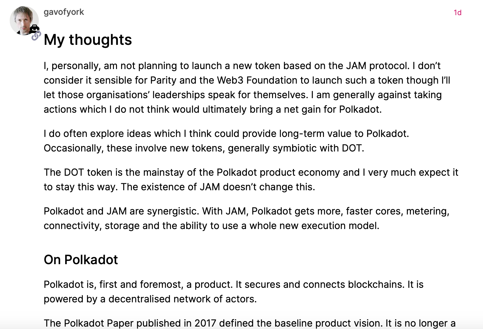Polkadot創辦人Gavin Wood證實:JAM協議不會發行新代幣